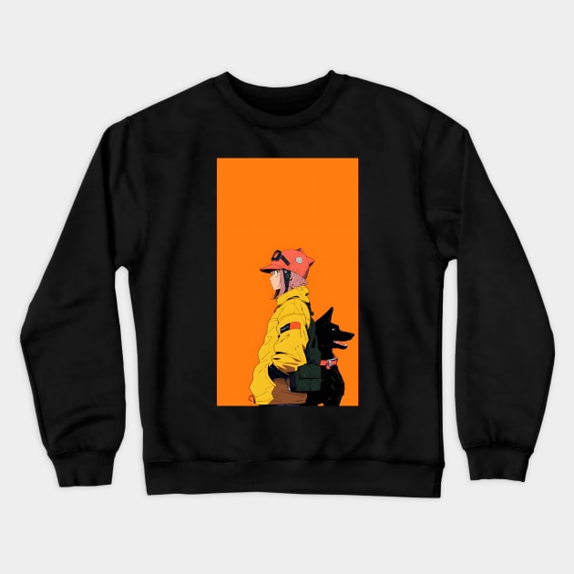 Anime Gairl With Dog in Anime Japanese Aesthetic Crewneck Sweatshirt by ribbitpng